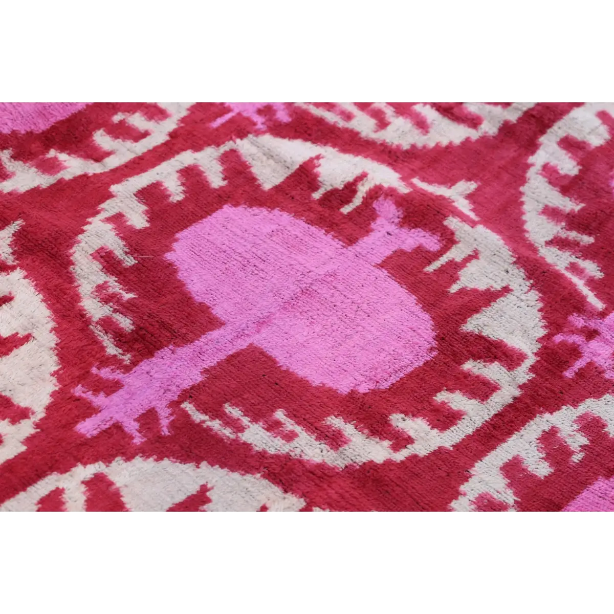 Handmade Velvet Lumbar Pillow in Red and Pink Ikat Floral Design - High-Quality 16x24 Inch Decorative Accent