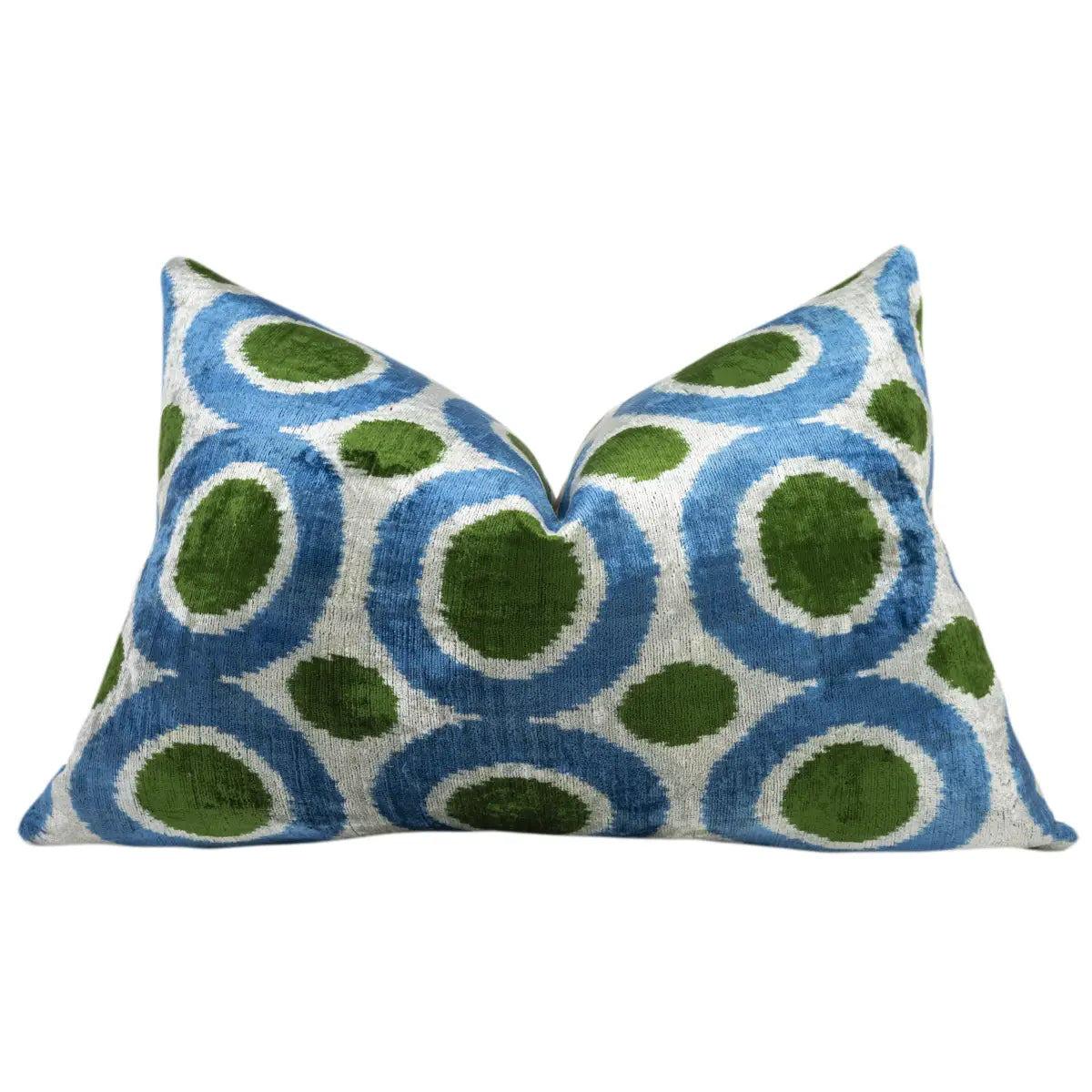 Luxury Silk Velvet Pillow – Blue & Green Retro Circles Lumbar 16x24’’ - Canvello
