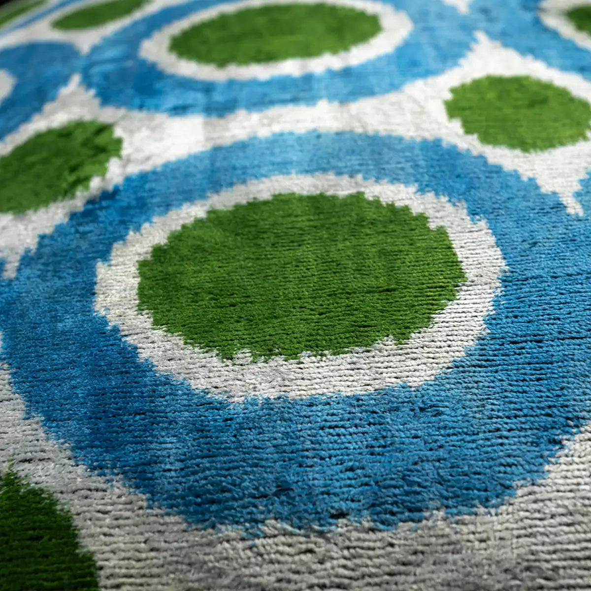 Luxury Silk Velvet Pillow – Blue & Green Retro Circles Lumbar 16x24’’ - Canvello
