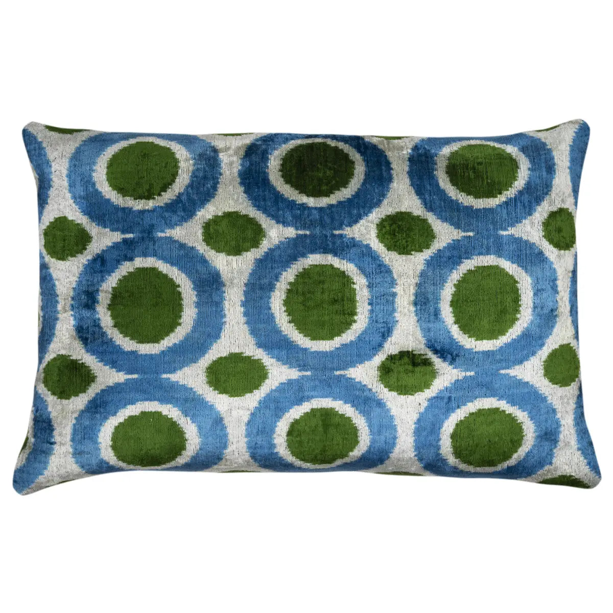 Luxury Silk Velvet Pillow – Blue & Green Retro Circles Lumbar 16x24’’ - Canvello