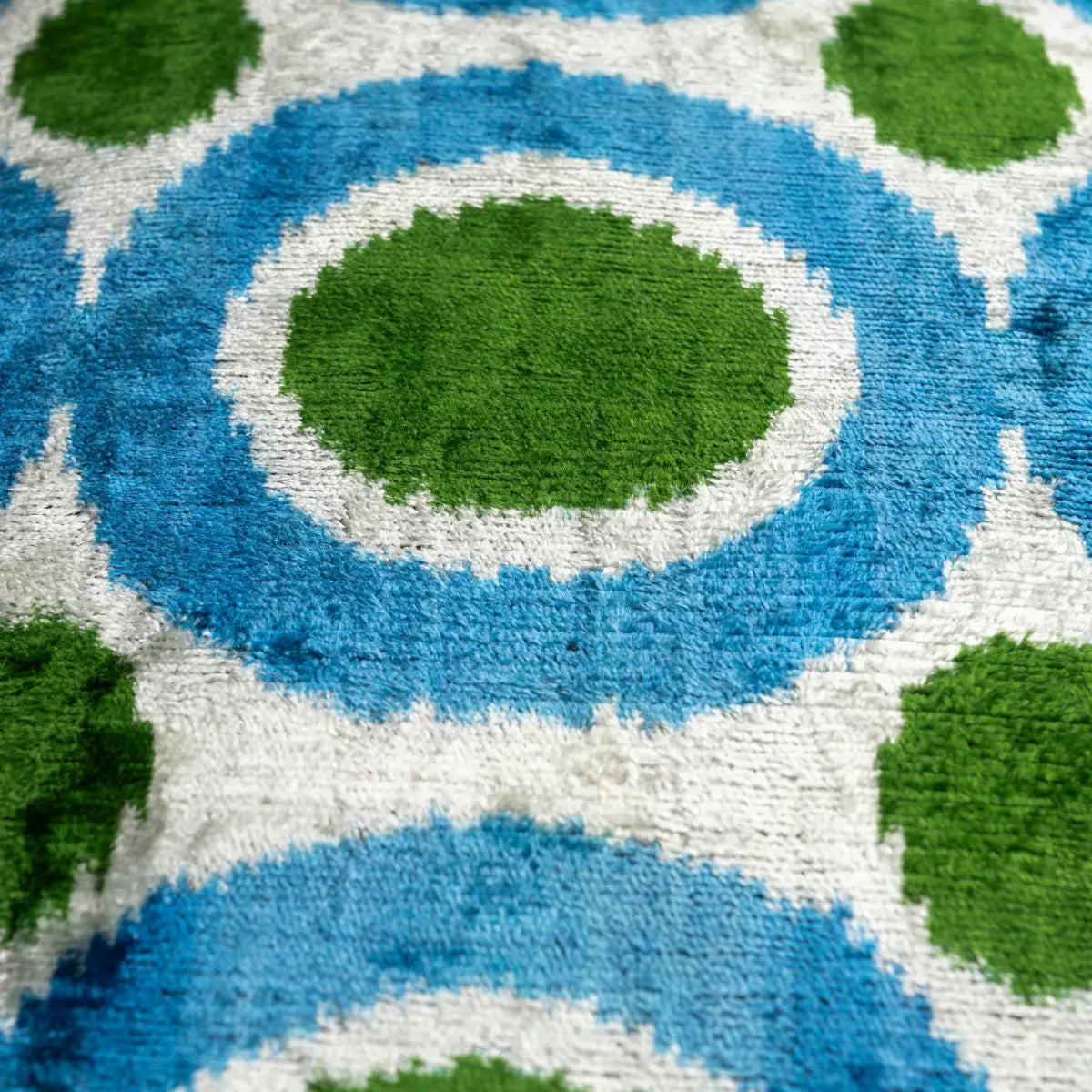 Luxury Silk Velvet Pillow – Blue & Green Retro Circles Lumbar 16x24’’ - Canvello