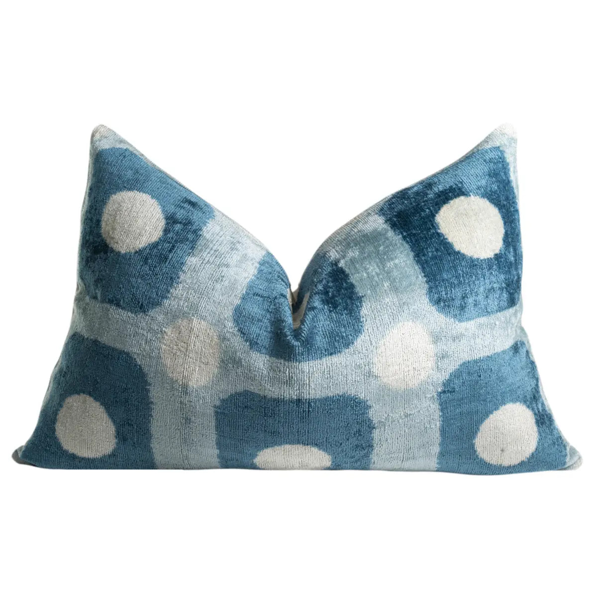 Luxury Silk Velvet Pillow – Blue Retro Grid Lumbar 16x24’’ - Canvello