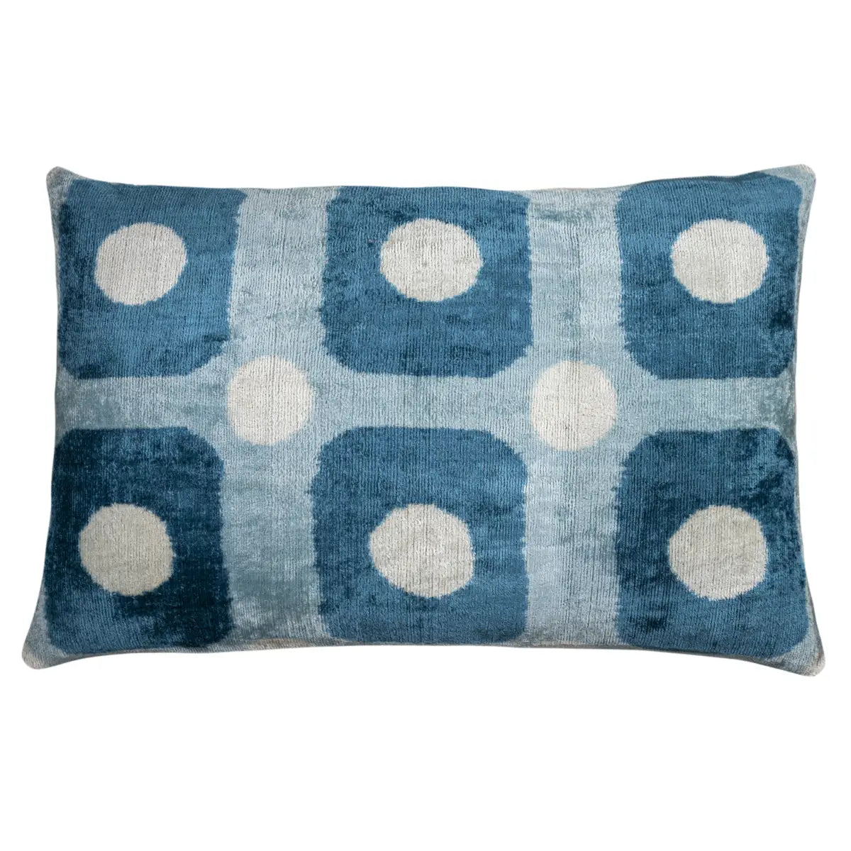 Luxury Silk Velvet Pillow – Blue Retro Grid Lumbar 16x24’’ - Canvello