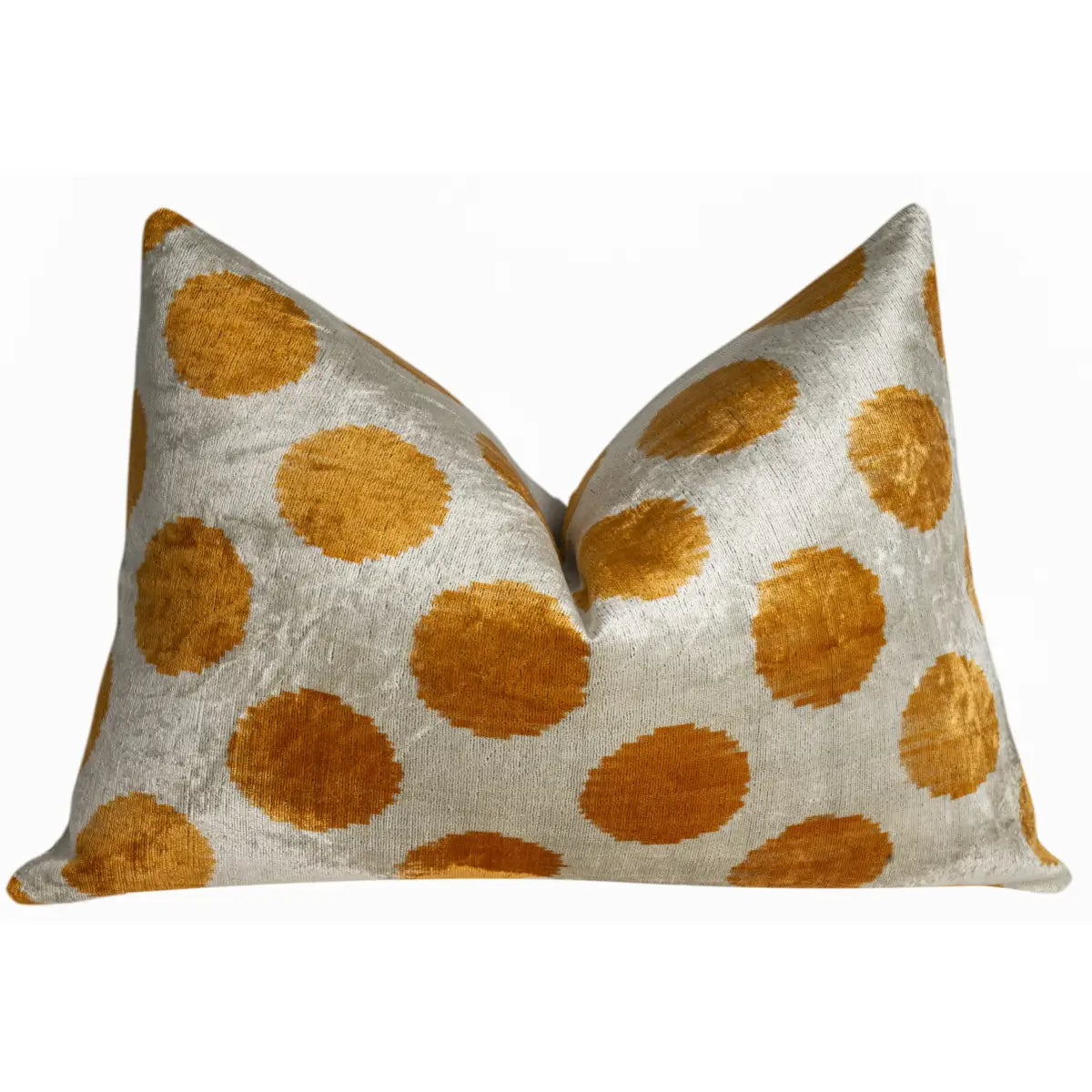 Luxury Silk Velvet Pillow – Gold Mustard Polka Dot Lumbar 16x24’’ - Canvello