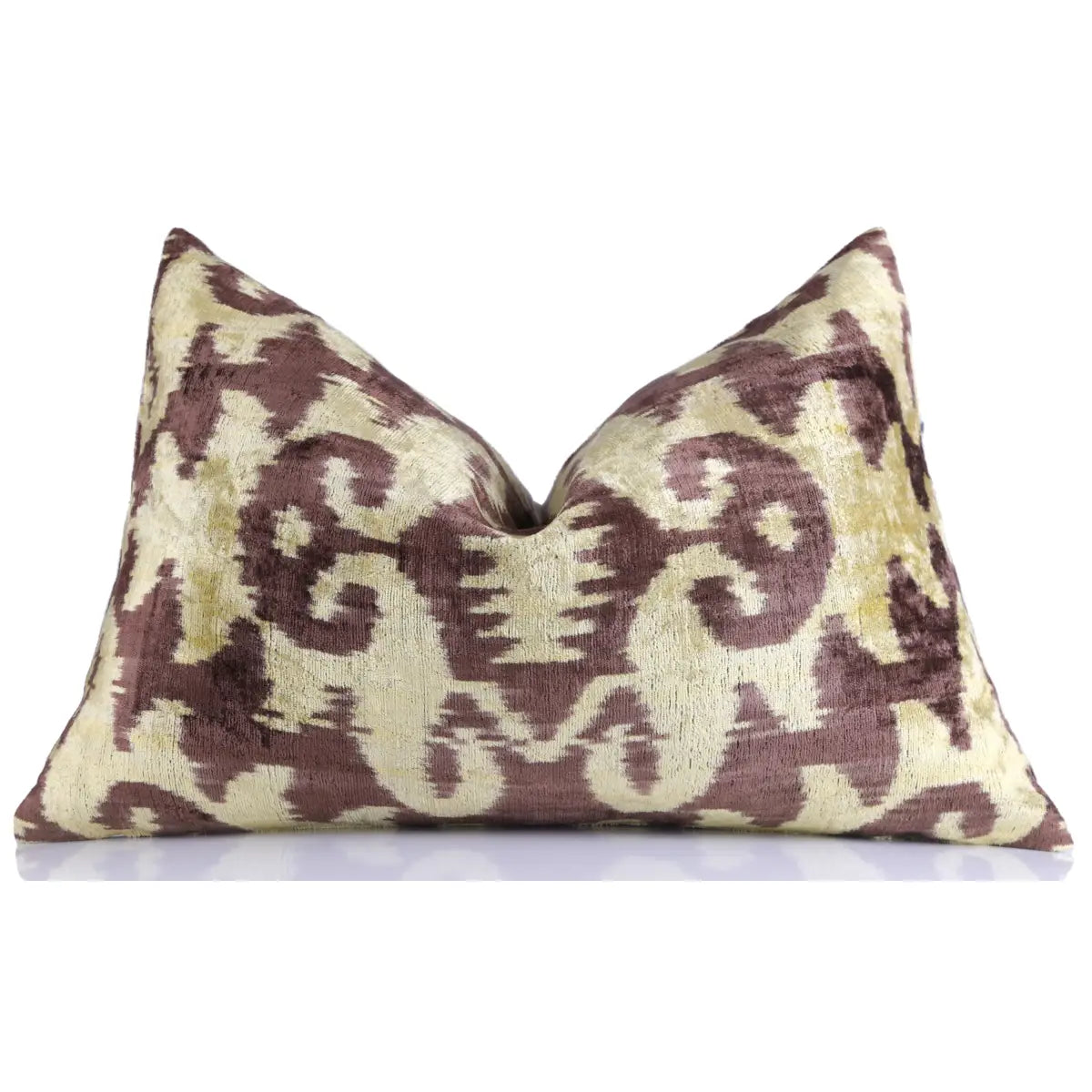 Luxury Velvet Pillow – Handmade Gold & Brown Ikat Lumbar 16x24’’ - Canvello