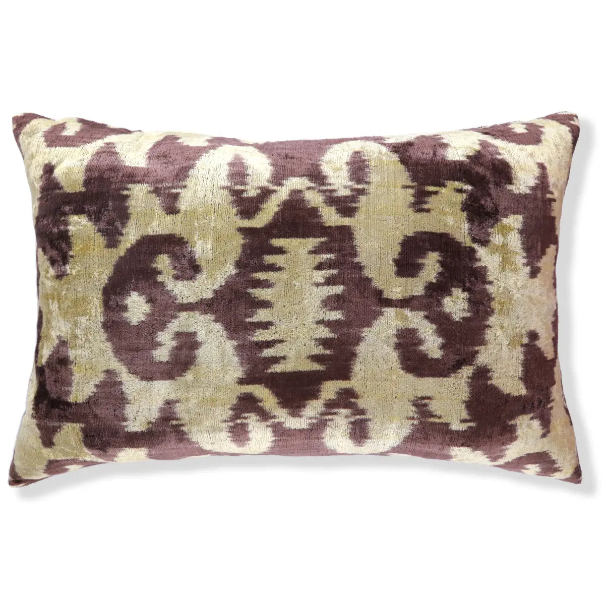 Luxury Velvet Pillow – Handmade Gold & Brown Ikat Lumbar 16x24’’ - Canvello