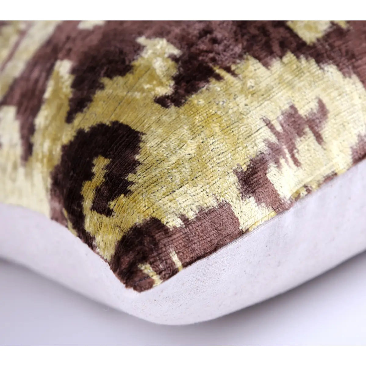 Luxury Velvet Pillow – Handmade Gold & Brown Ikat Lumbar 16x24’’ - Canvello