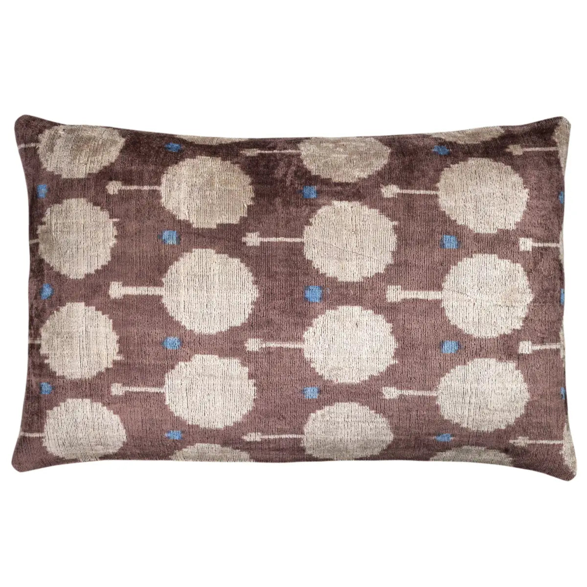 Luxury Silk Velvet Pillow – Brown & Ivory Medallion Lumbar 16x24’’ - Canvello