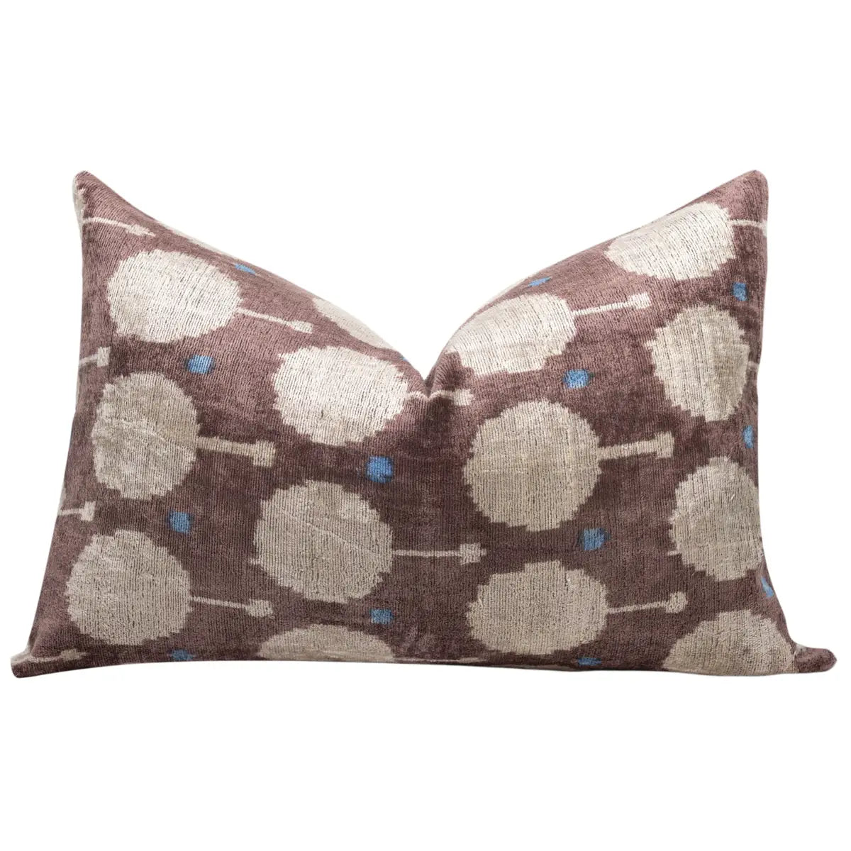 Luxury Silk Velvet Pillow – Brown & Ivory Medallion Lumbar 16x24’’ - Canvello