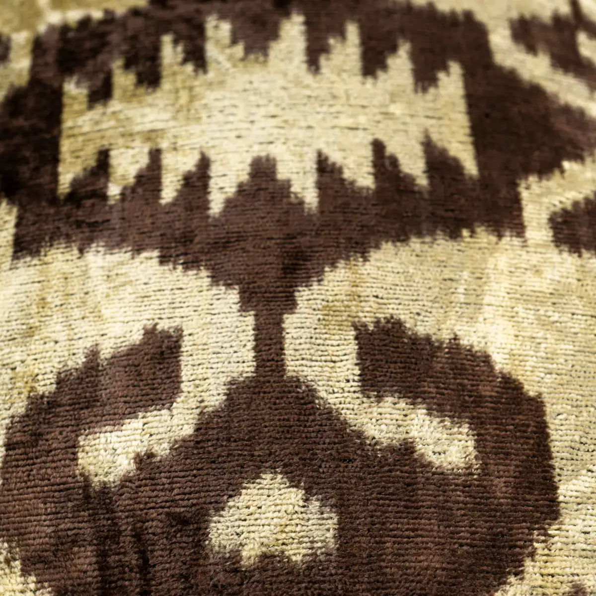 Luxury Silk Velvet Pillow – Olive & Brown Ikat Lumbar 16x24’’ - Canvello