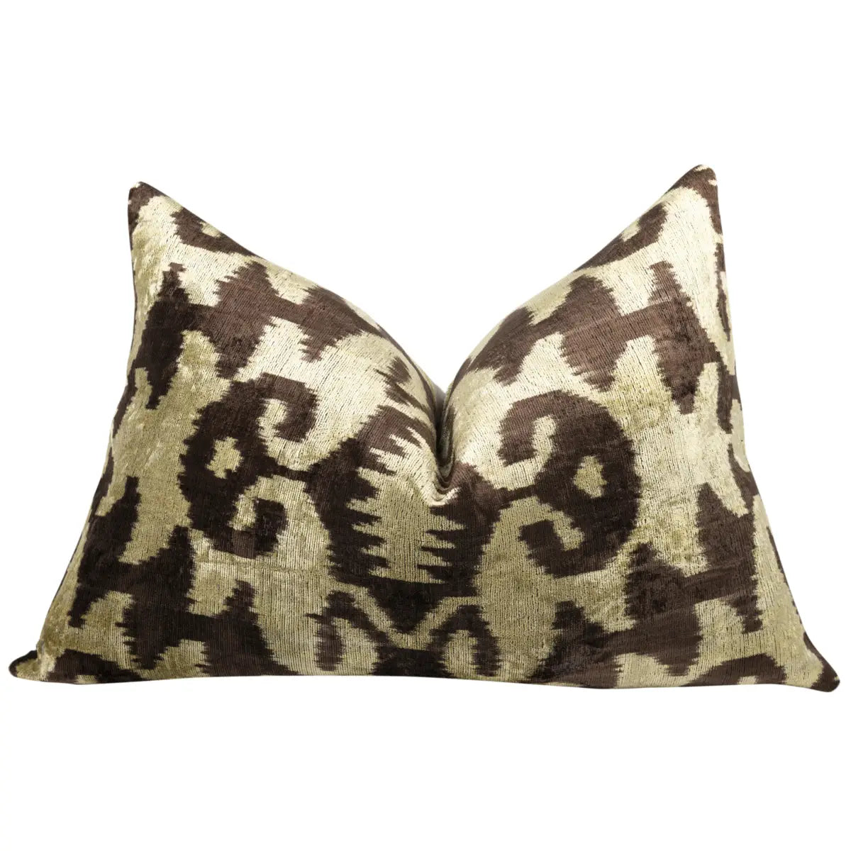 Luxury Silk Velvet Pillow – Olive & Brown Ikat Lumbar 16x24’’ - Canvello
