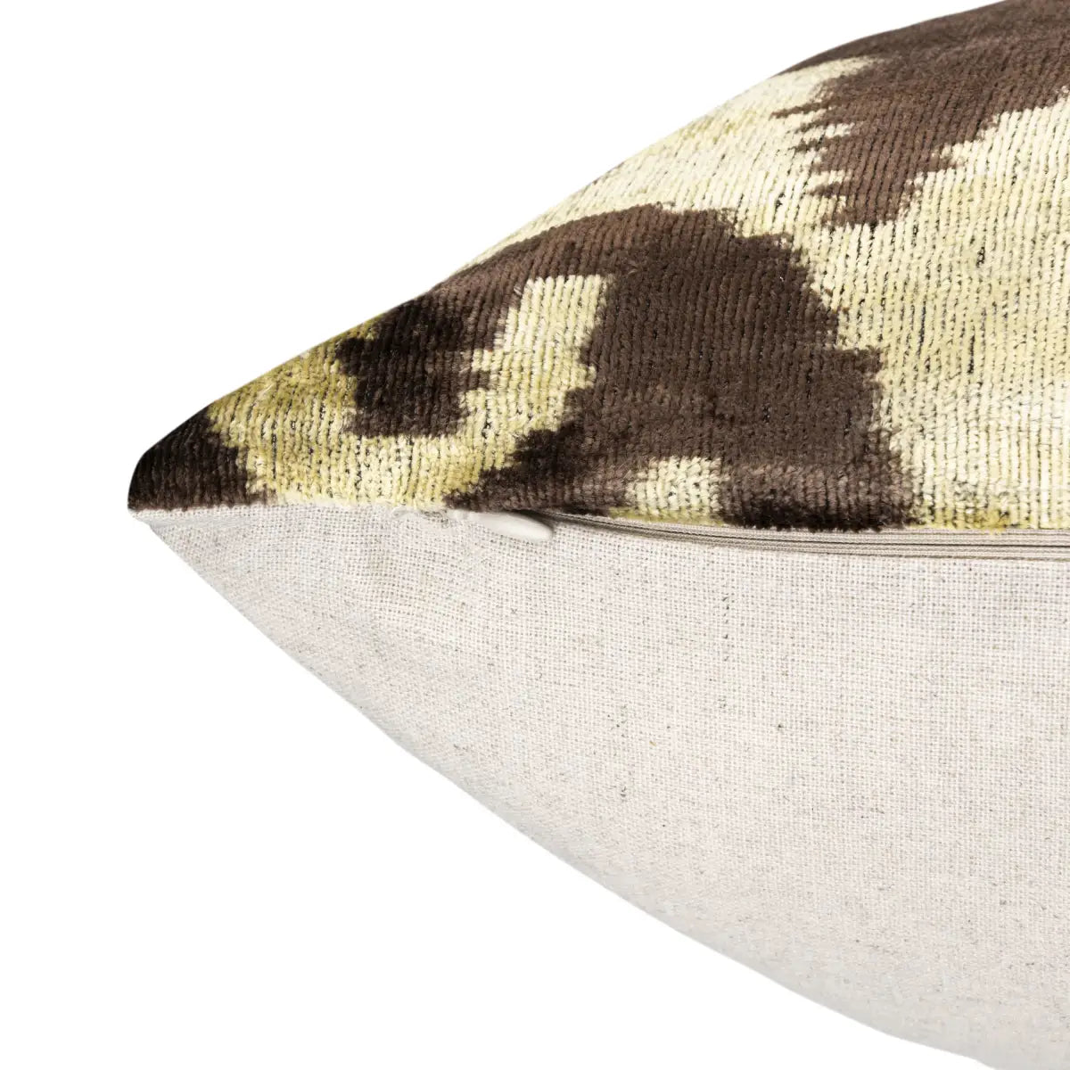 Luxury Silk Velvet Pillow – Olive & Brown Ikat Lumbar 16x24’’ - Canvello