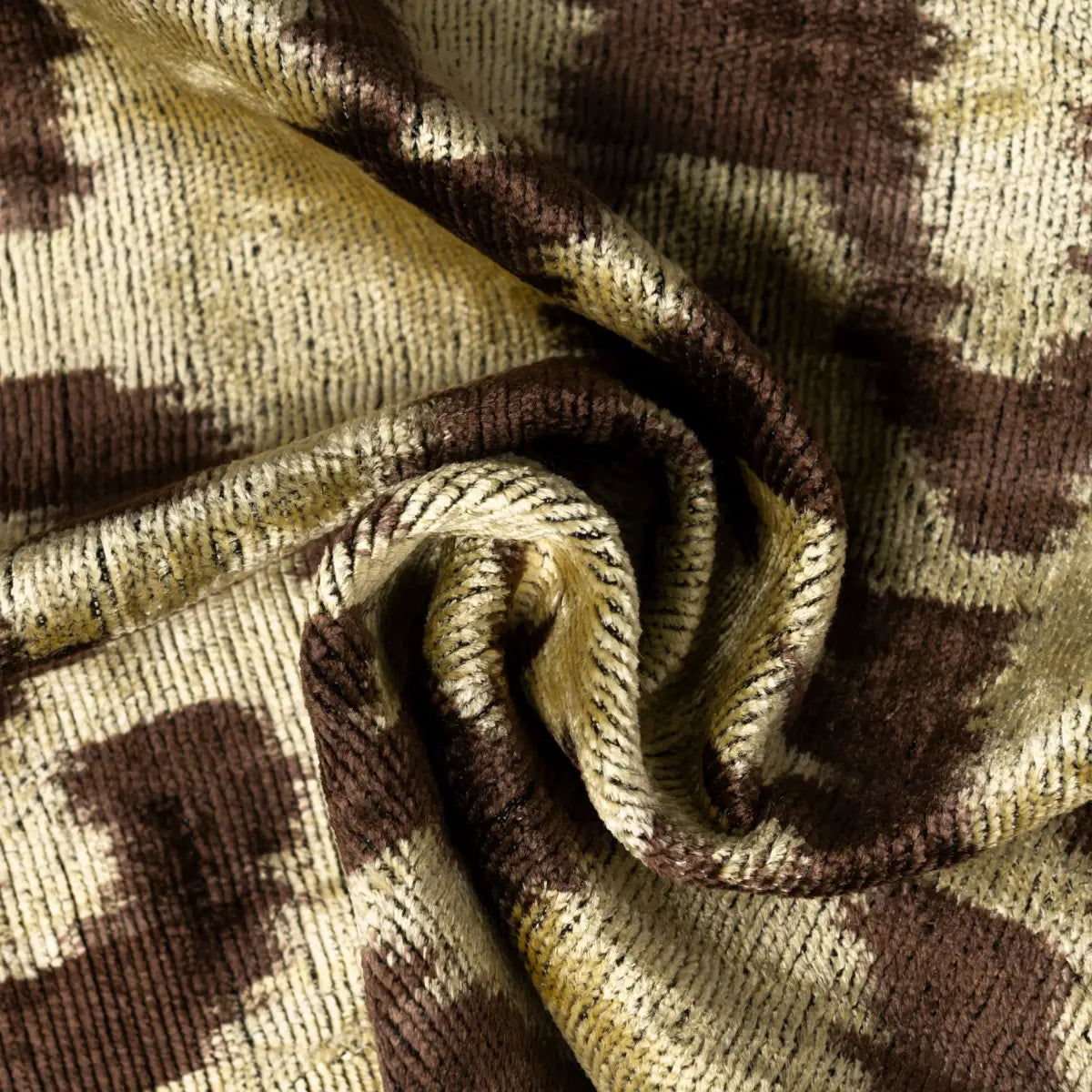 Luxury Silk Velvet Pillow – Olive & Brown Ikat Lumbar 16x24’’ - Canvello