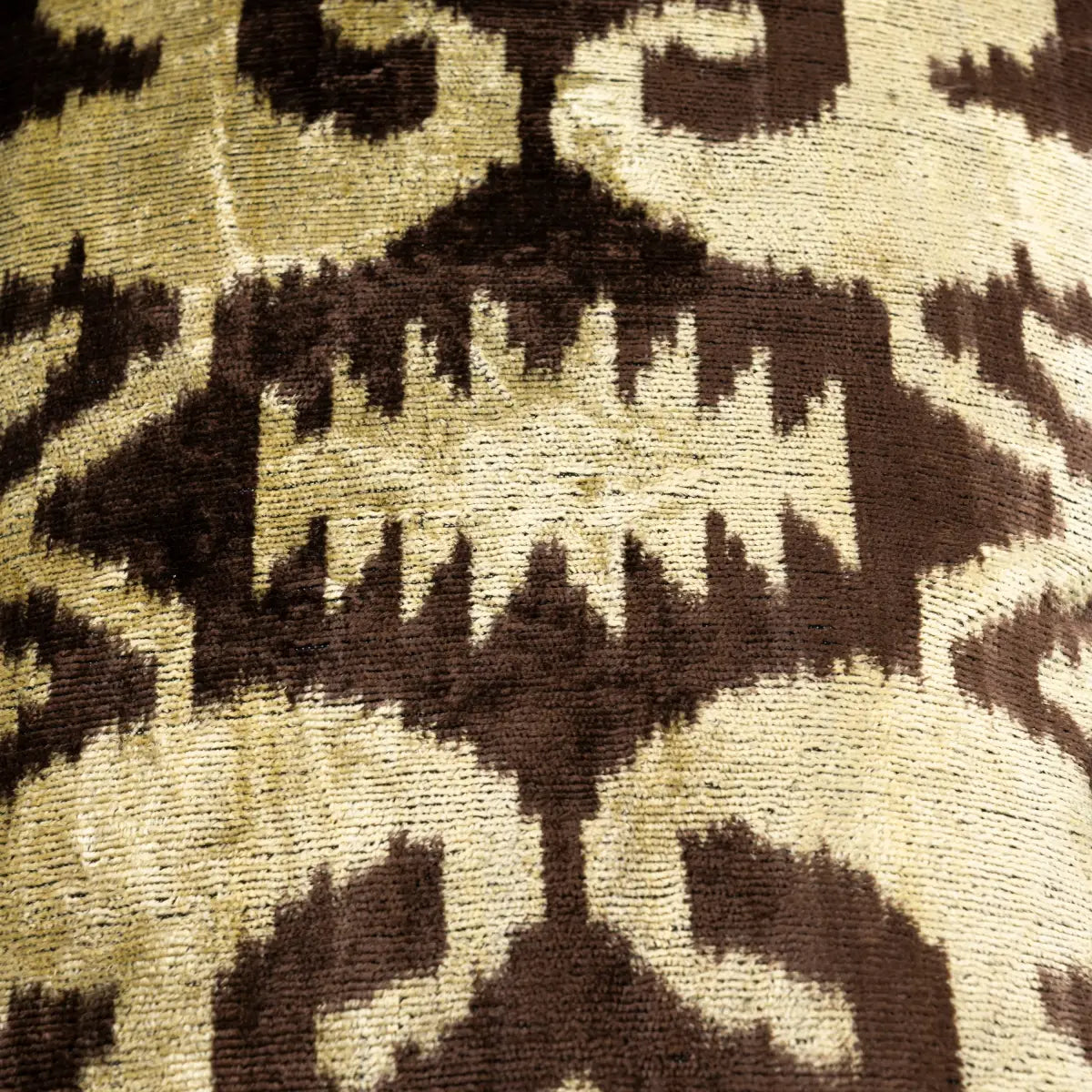 Luxury Silk Velvet Pillow – Olive & Brown Ikat Lumbar 16x24’’ - Canvello