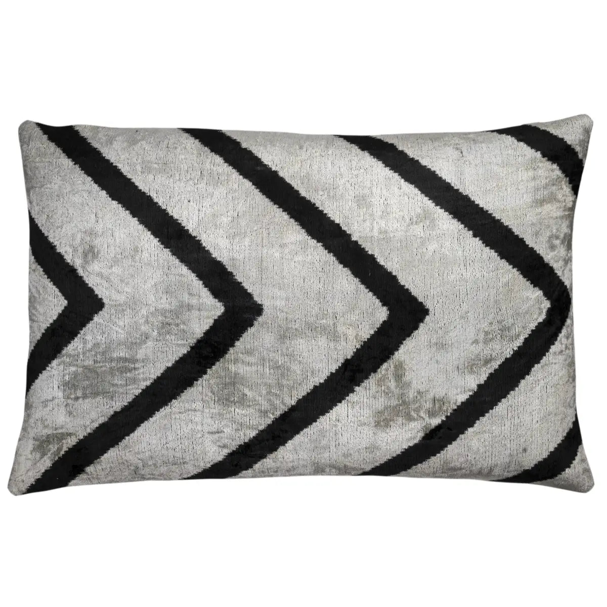 Luxury Silk Velvet Pillow – Silver & Black Chevron Lumbar 16x24’’ - Canvello