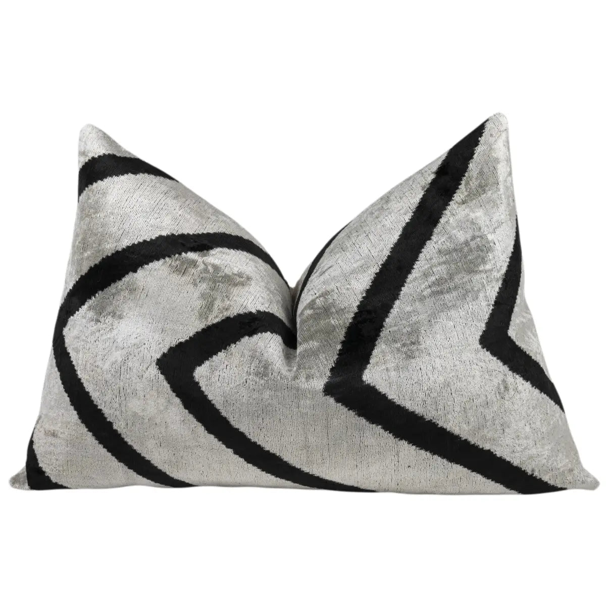 Luxury Silk Velvet Pillow – Silver & Black Chevron Lumbar 16x24’’ - Canvello