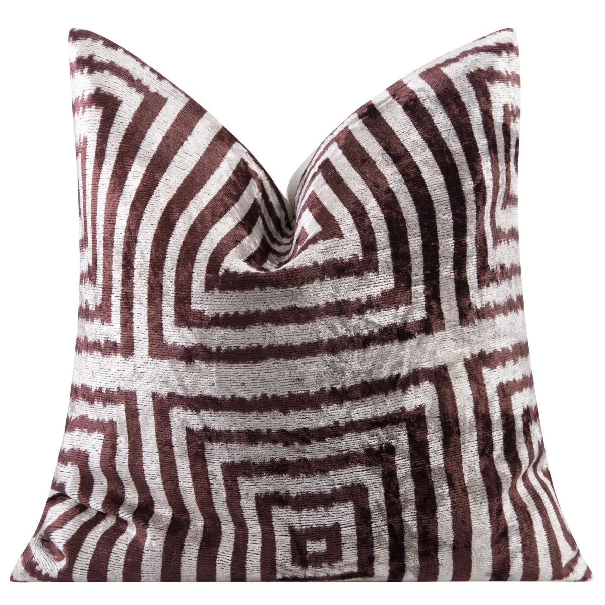 Luxury Silk Velvet Throw Pillow - Brown & Beige Geometric Square 16x16’’ - Canvello