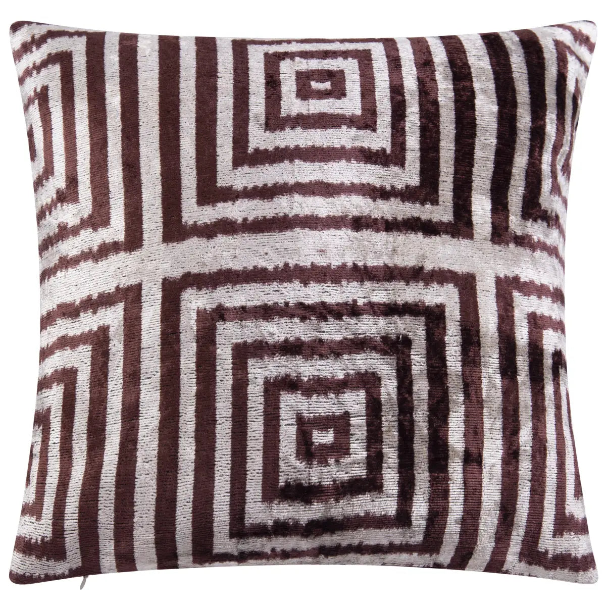 Luxury Silk Velvet Throw Pillow - Brown & Beige Geometric Square 16x16’’ - Canvello