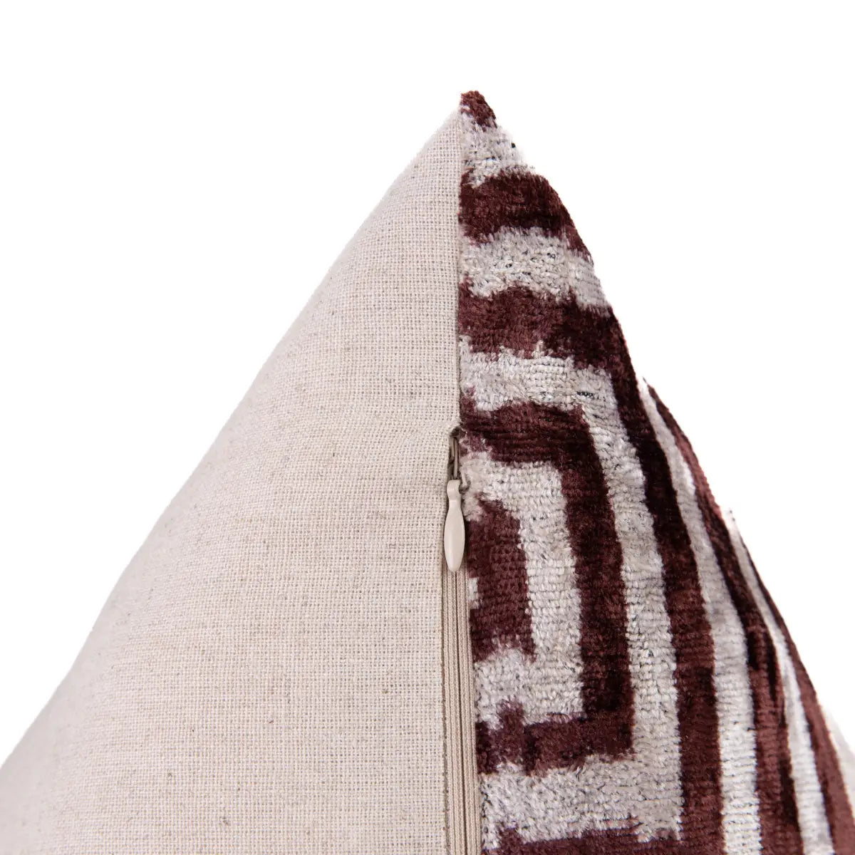 Luxury Silk Velvet Throw Pillow - Brown & Beige Geometric Square 16x16’’ - Canvello