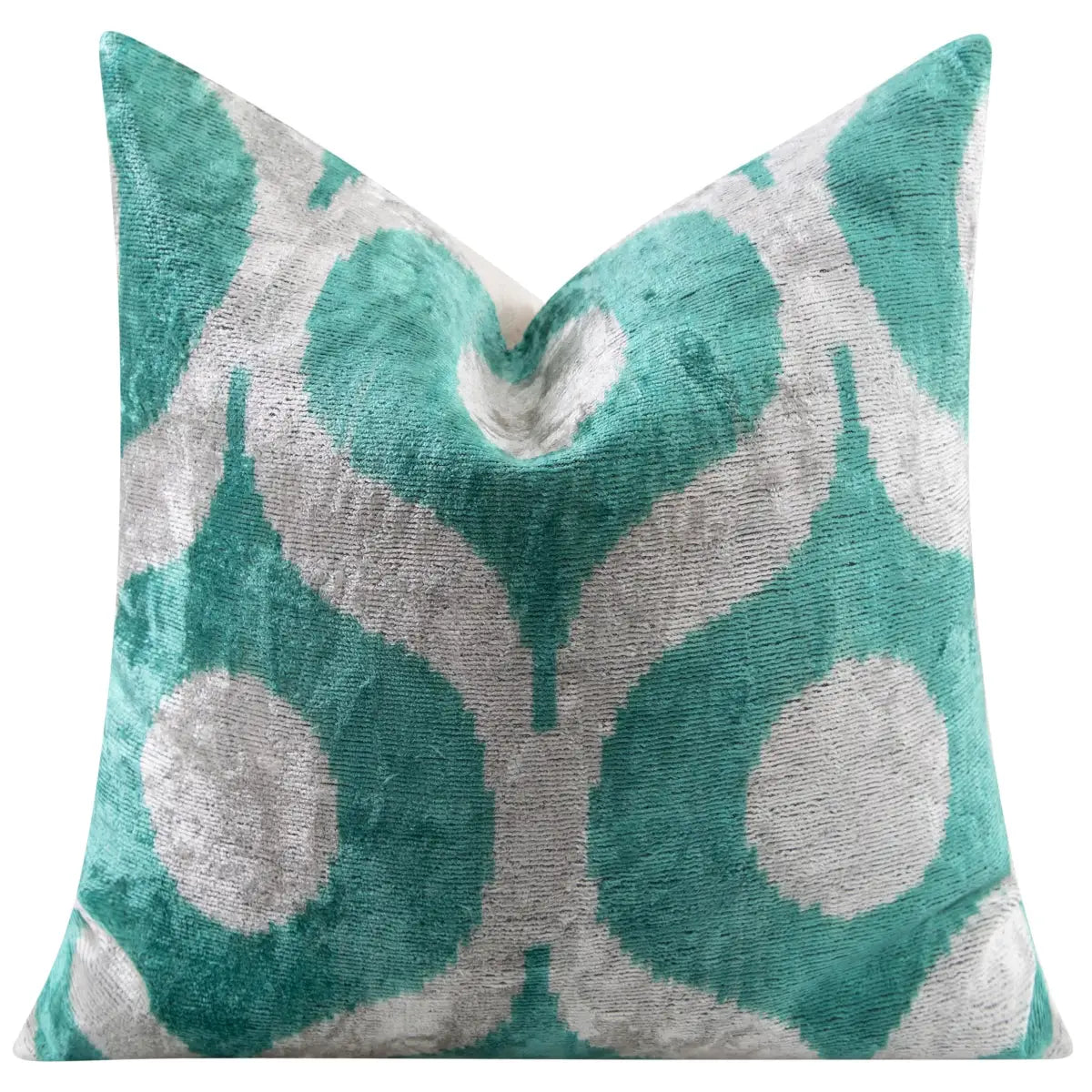 Luxury Silk Velvet Pillow - Teal & Beige Geometric Circle Square 16x16’’ - Canvello