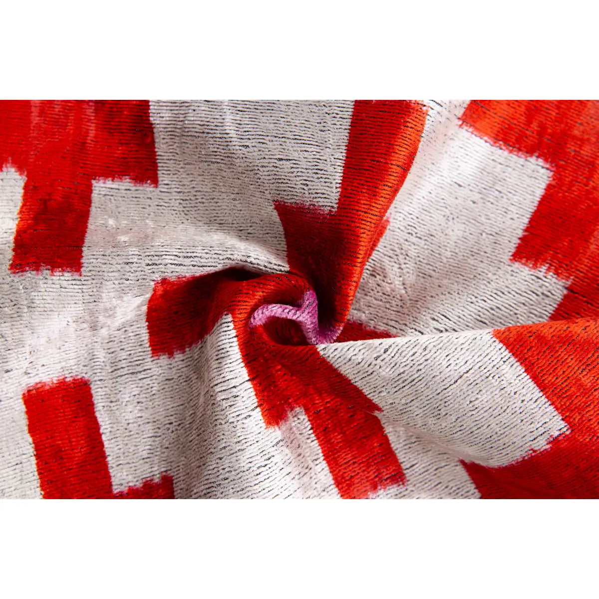 Luxury Silk Velvet Pillow - Red Pink & Beige Geometric Cross Square 20x20’’ - Canvello