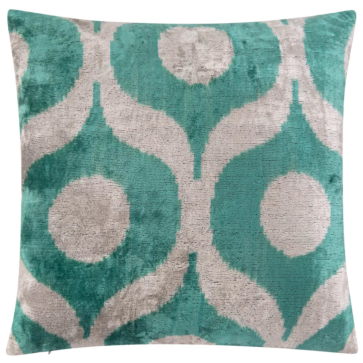 Luxury Silk Velvet Pillow - Teal & Beige Geometric Circle Square 16x16’’ - Canvello