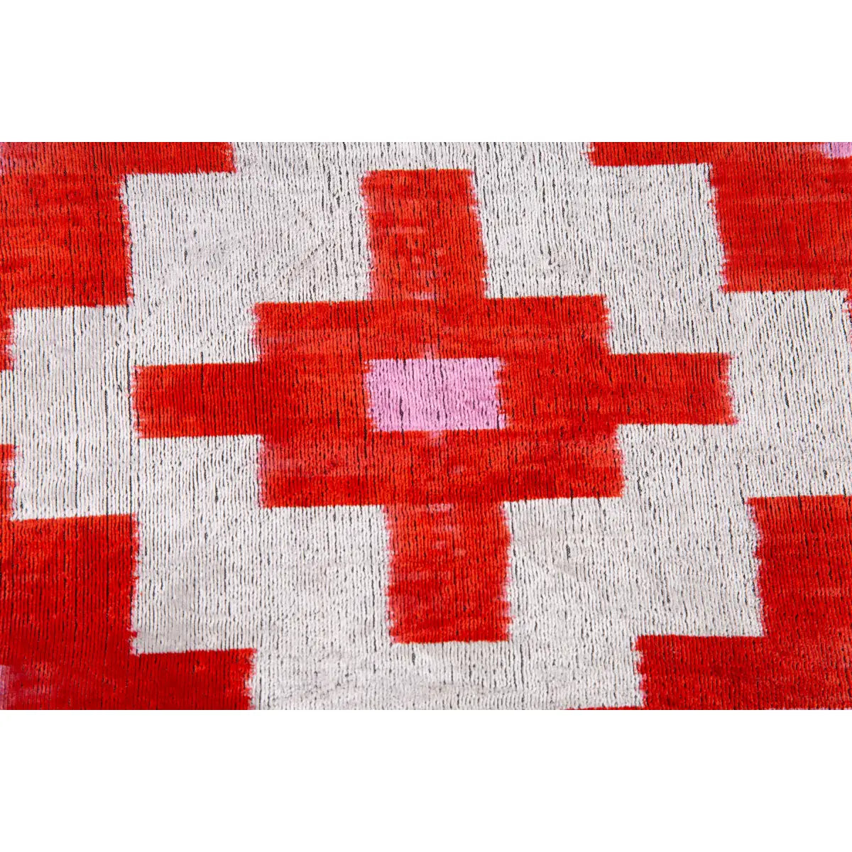 Luxury Silk Velvet Pillow - Red Pink & Beige Geometric Cross Square 20x20’’ - Canvello
