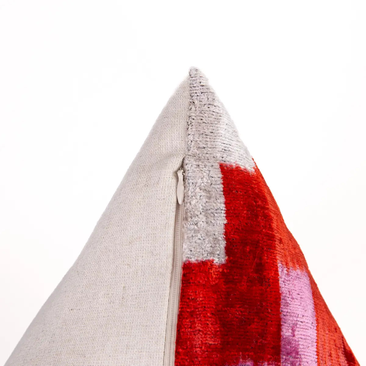 Luxury Silk Velvet Pillow - Red Pink & Beige Geometric Cross Square 20x20’’ - Canvello