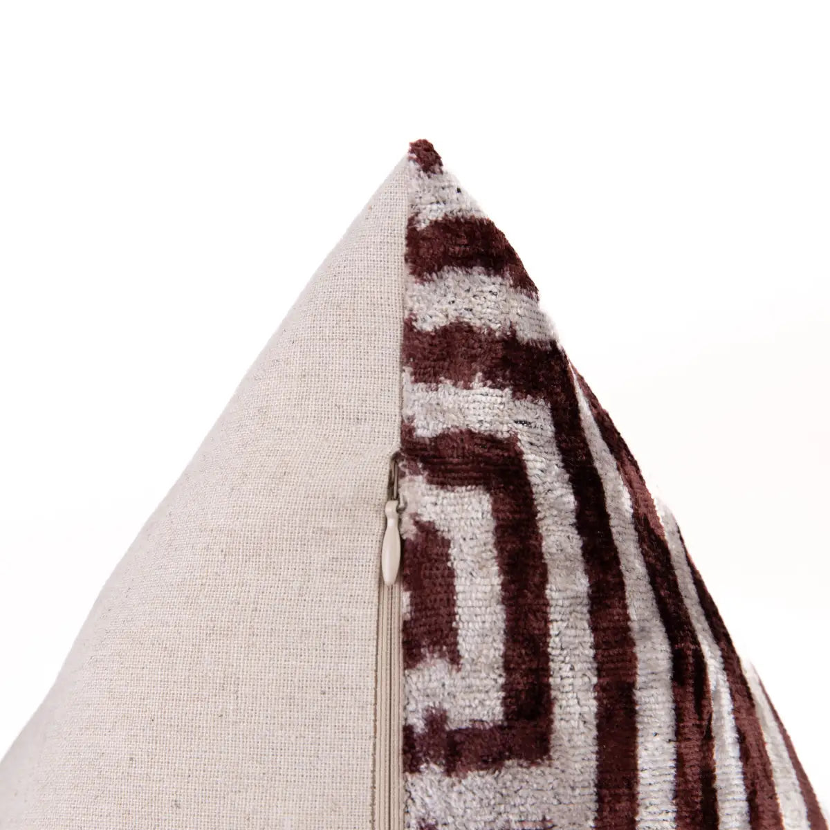 Luxury Silk Velvet Pillow - Brown & Beige Geometric Lumbar 16x24’’ - Canvello
