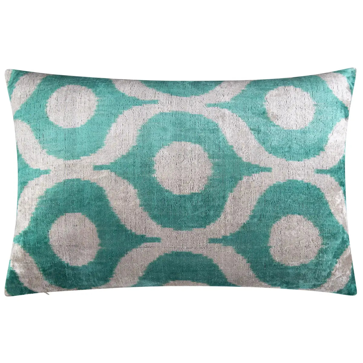 Luxury Silk Velvet Pillow - Teal and Beige Geometric Lumbar 16x24’’ - Canvello
