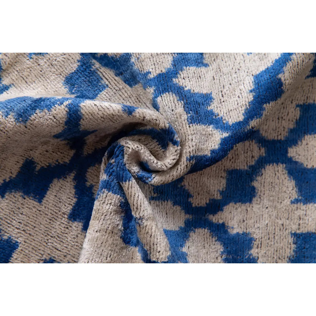 Luxury Silk Velvet Pillow - Blue & Beige Moroccan Trellis Lumbar 16x24’’ - Canvello