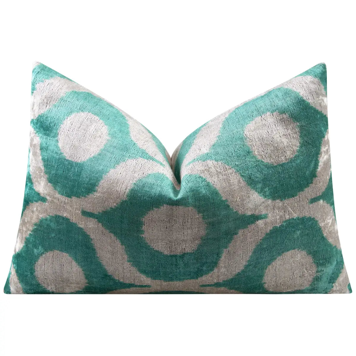 Luxury Silk Velvet Pillow - Teal and Beige Geometric Lumbar 16x24’’ - Canvello