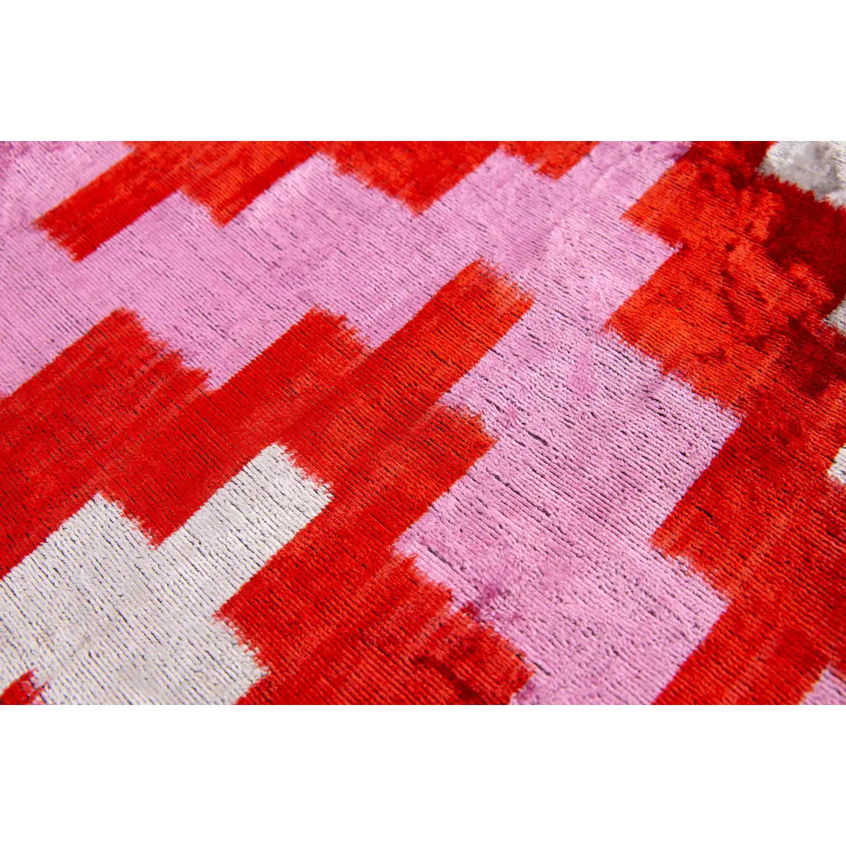 Luxury Silk Velvet Pillow - Red Pink & Beige Abstract Geometric Lumbar 16x24’’ - Canvello