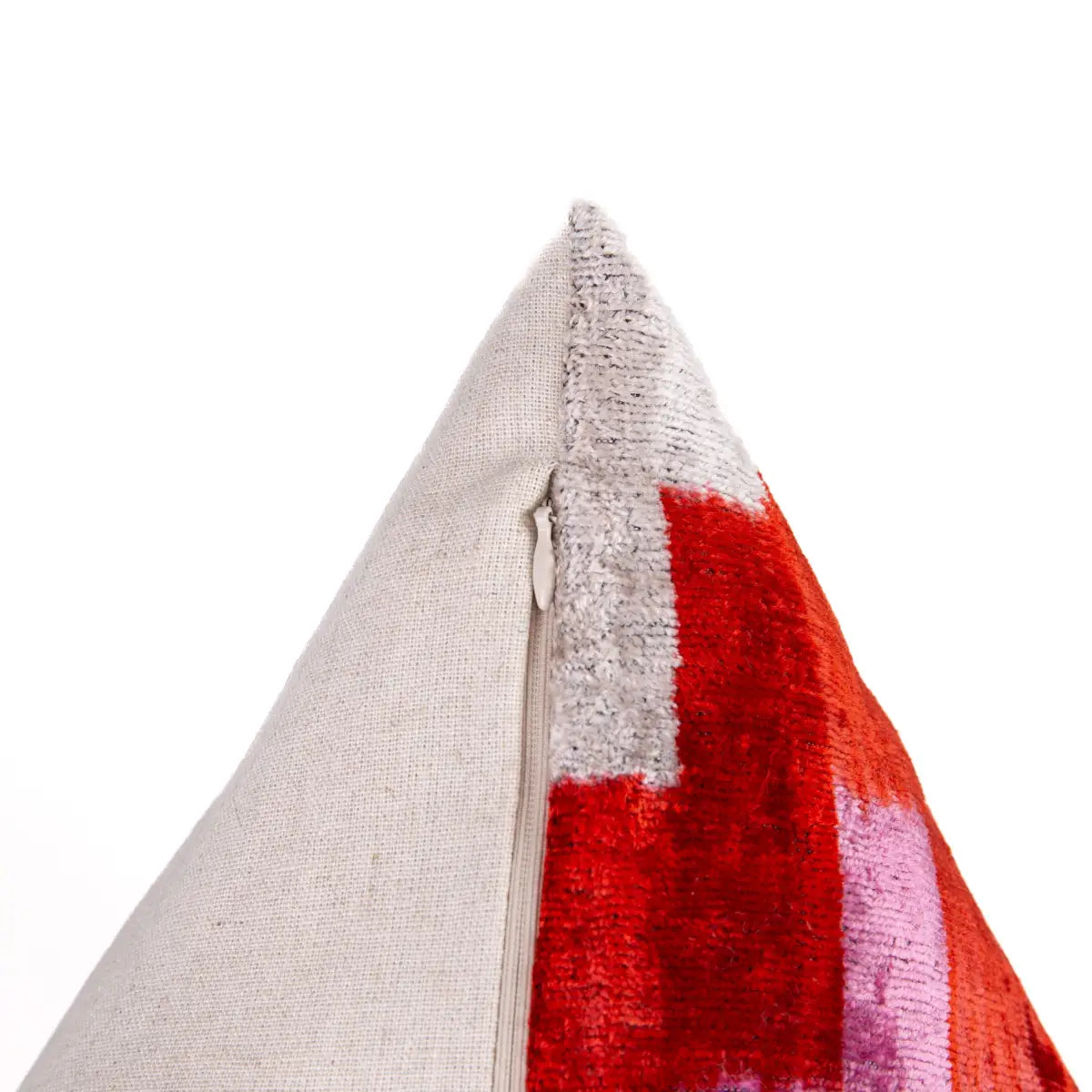 Luxury Silk Velvet Pillow - Red Pink & Beige Abstract Geometric Lumbar 16x24’’ - Canvello