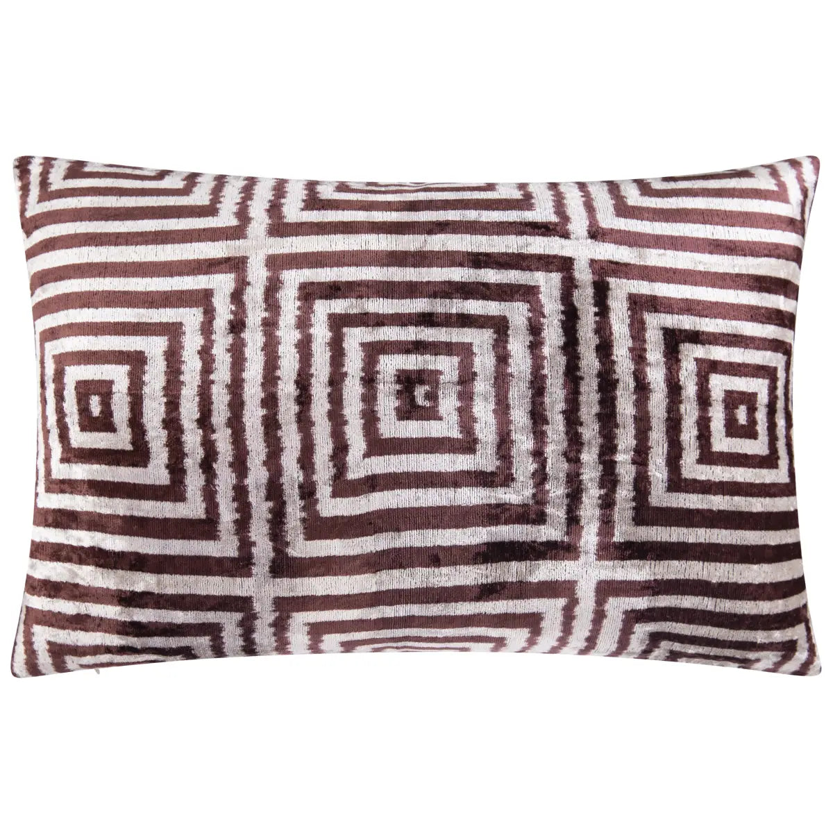 Luxury Silk Velvet Pillow - Brown & Beige Geometric Lumbar 16x24’’ - Canvello