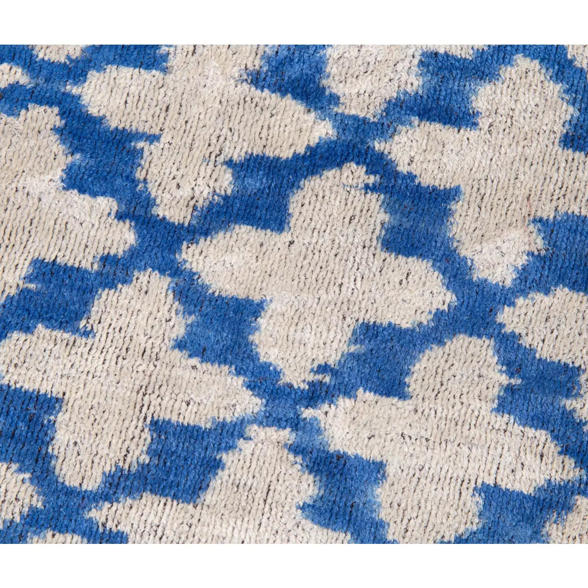 Luxury Silk Velvet Pillow - Blue & Beige Moroccan Trellis Lumbar 16x24’’ - Canvello