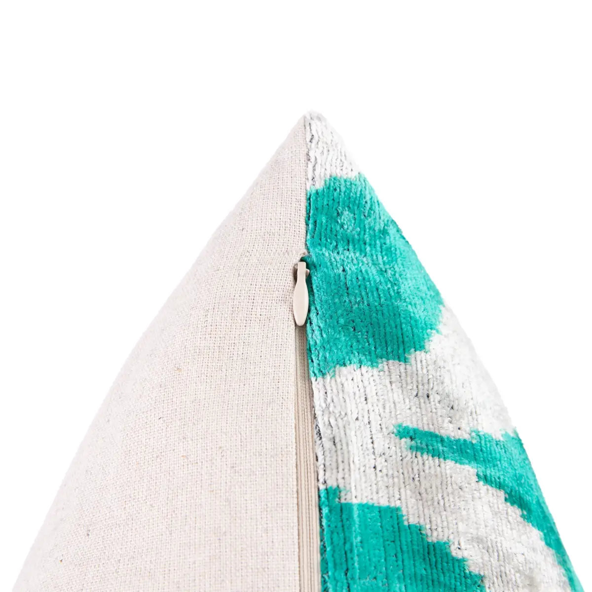 Luxury Silk Velvet Pillow - Teal and Beige Geometric Lumbar 16x24’’ - Canvello