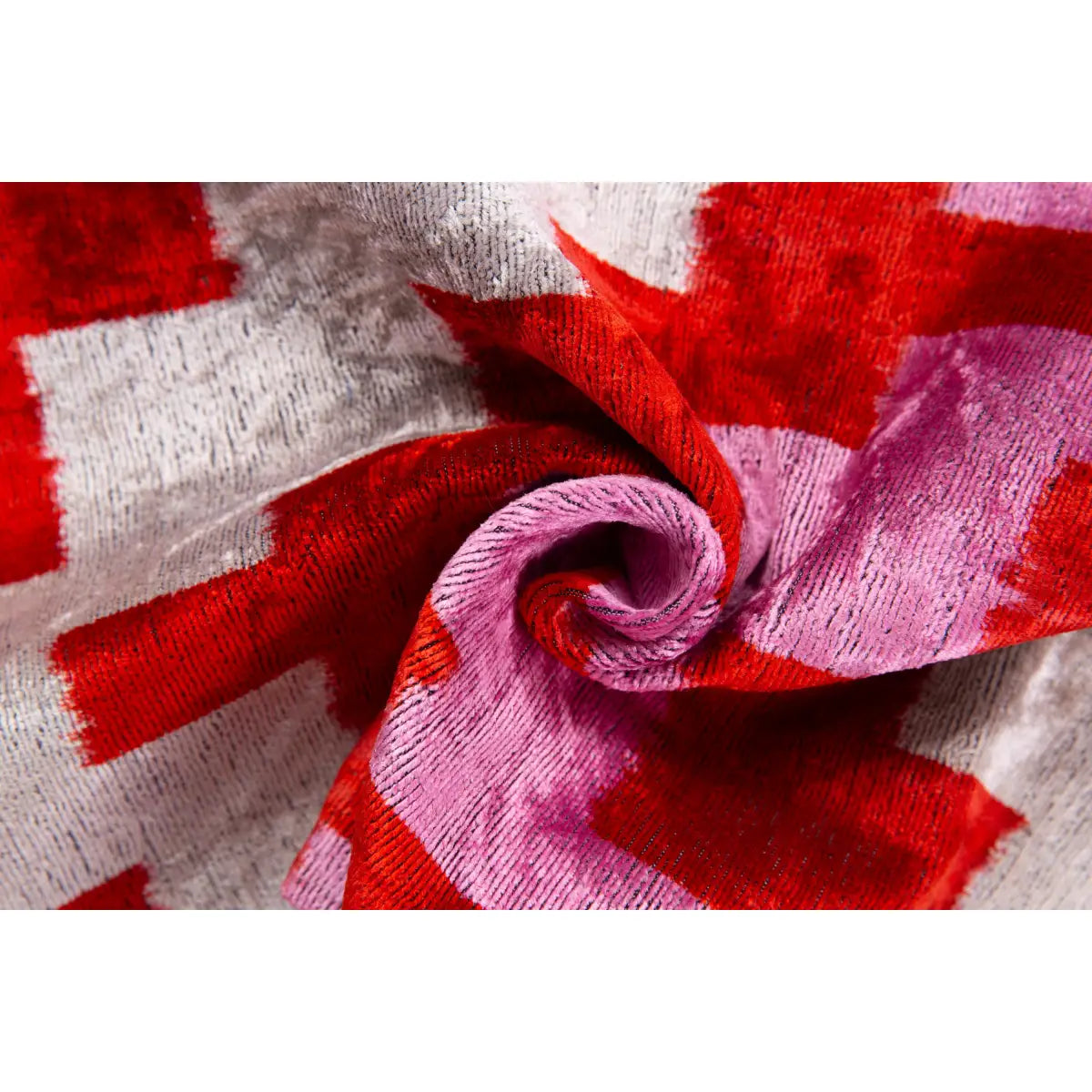 Luxury Silk Velvet Pillow - Red Pink & Beige Abstract Geometric Lumbar 16x24’’ - Canvello