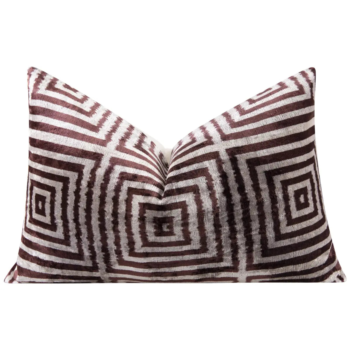 Luxury Silk Velvet Pillow - Brown & Beige Geometric Lumbar 16x24’’ - Canvello