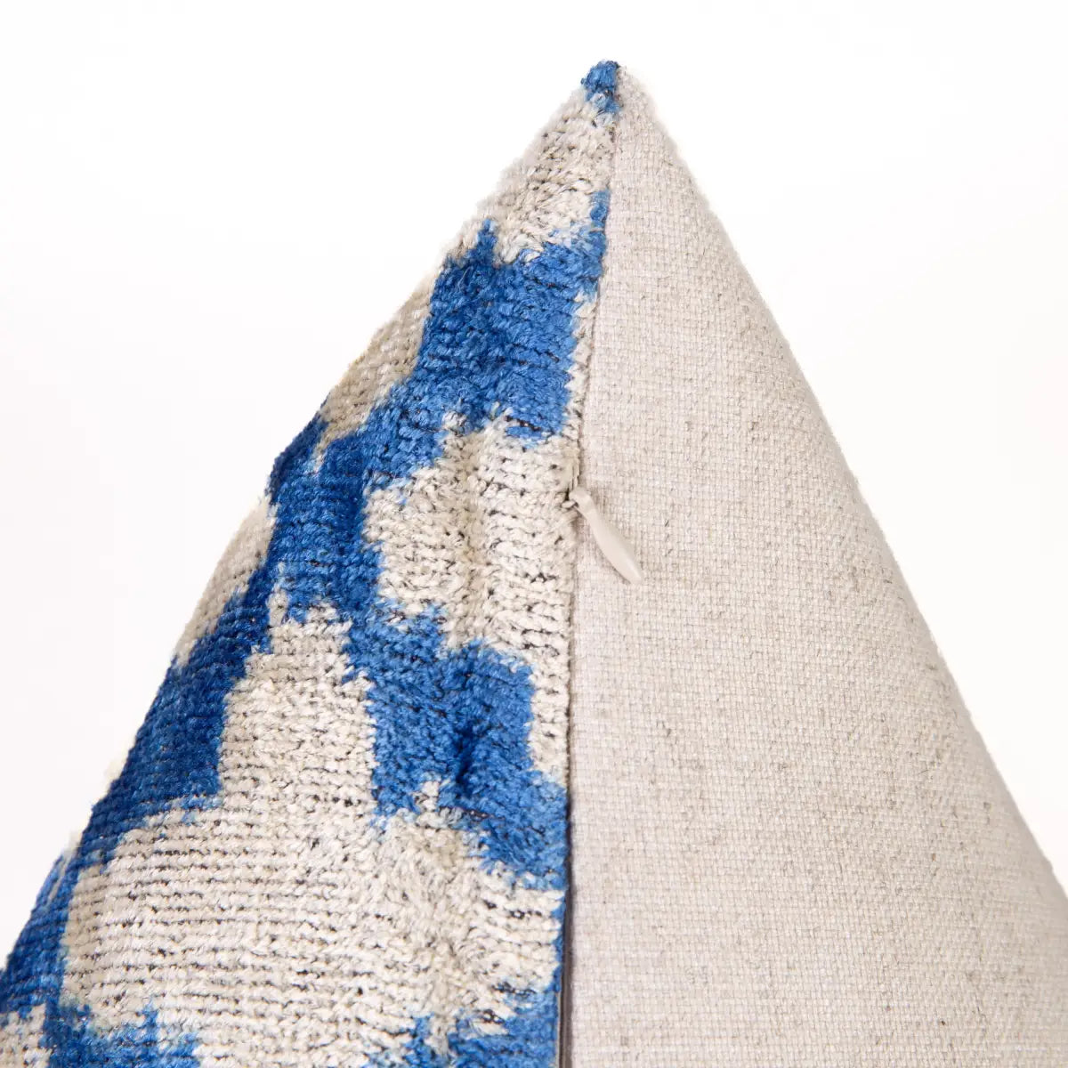 Luxury Silk Velvet Pillow - Blue & Beige Moroccan Trellis Lumbar 16x24’’ - Canvello