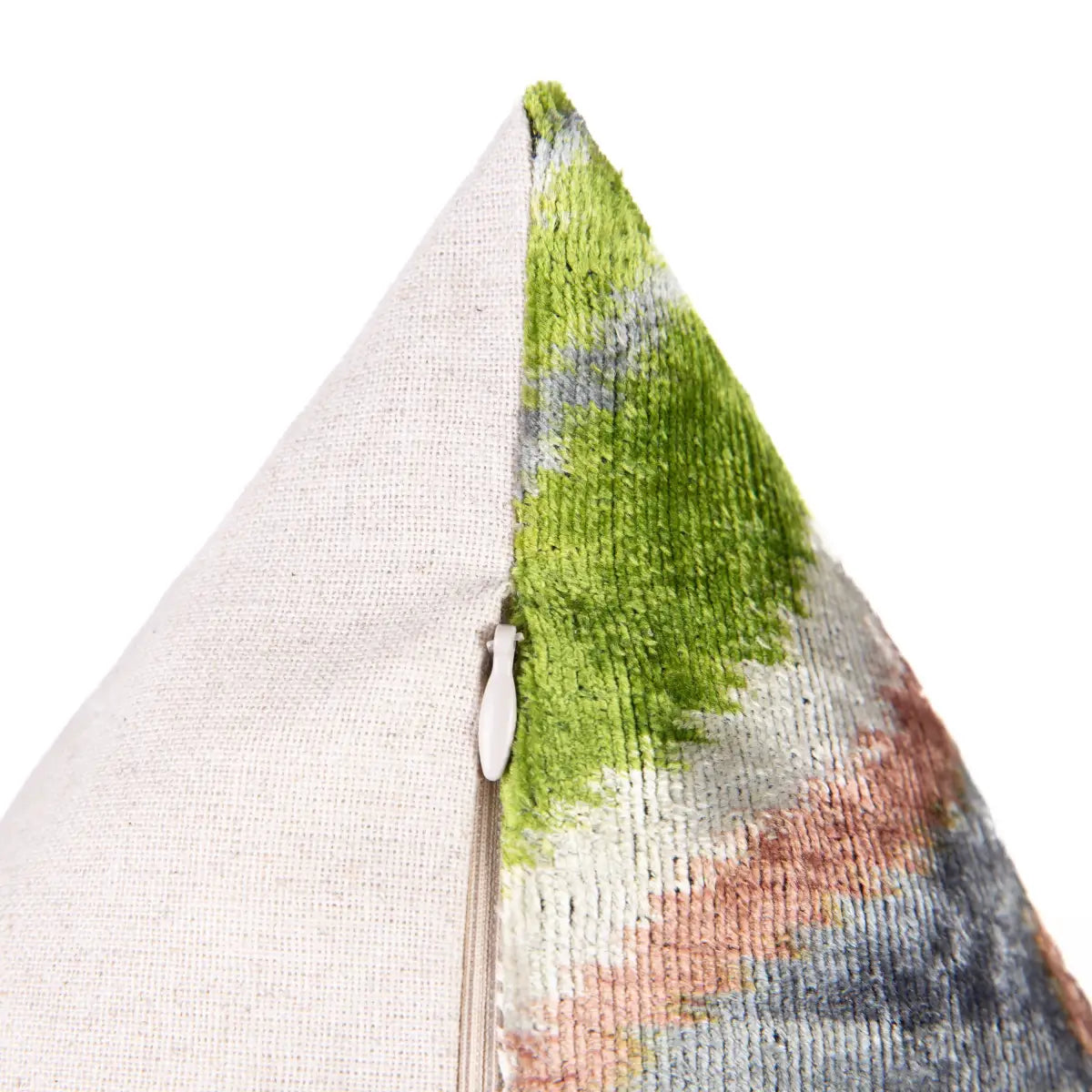 Luxury Silk Velvet Pillow - Green Gray & Beige Ikat Square 20x20’’ - Canvello