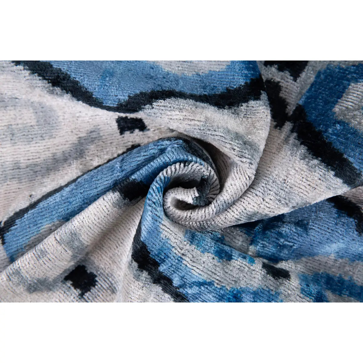 Luxury Silk Velvet Pillow - Blue Black & White Ikat Square 20x20’’ - Canvello