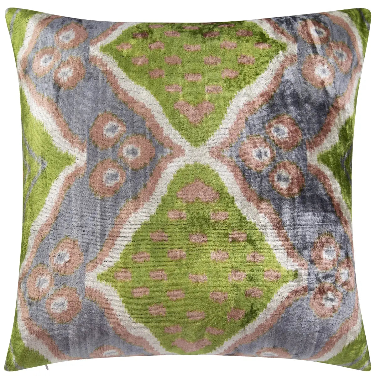 Luxury Silk Velvet Pillow - Green Gray & Beige Ikat Square 20x20’’ - Canvello