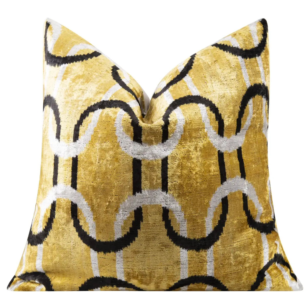 Luxury Silk Velvet Throw Pillow - Gold Black & White Chain Link Square 20x20’’ - Canvello