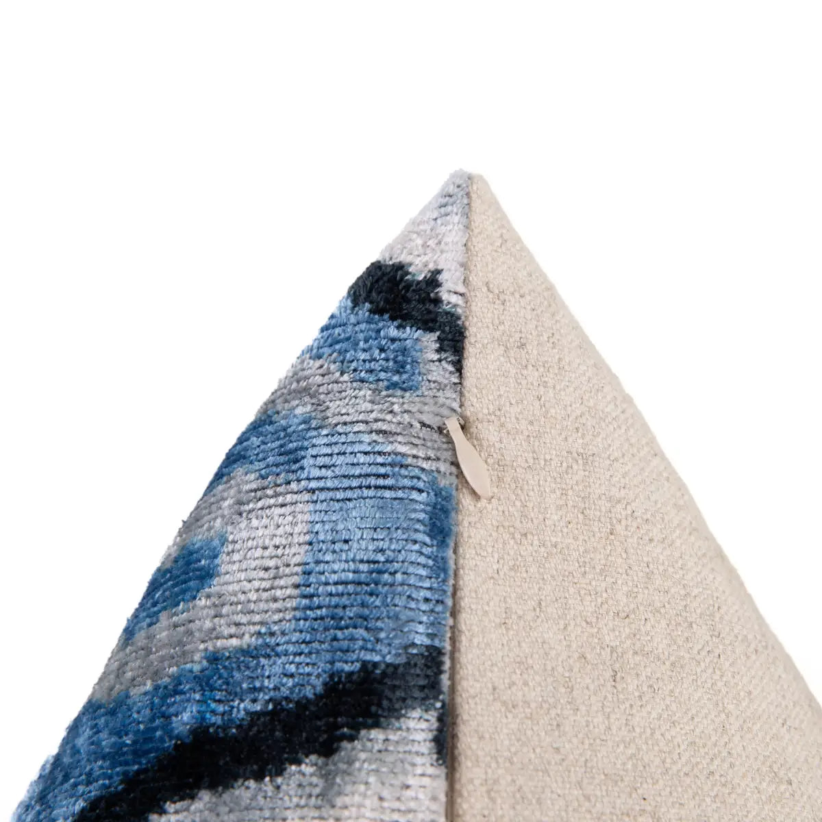 Luxury Silk Velvet Pillow - Blue Black & White Ikat Square 20x20’’ - Canvello