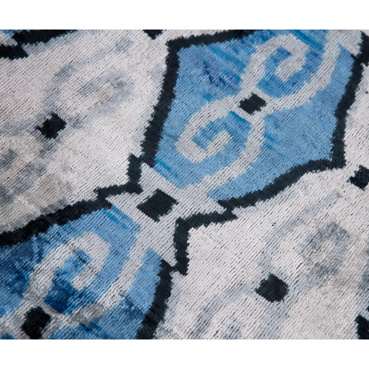 Luxury Silk Velvet Pillow - Blue Black & White Ikat Square 20x20’’ - Canvello