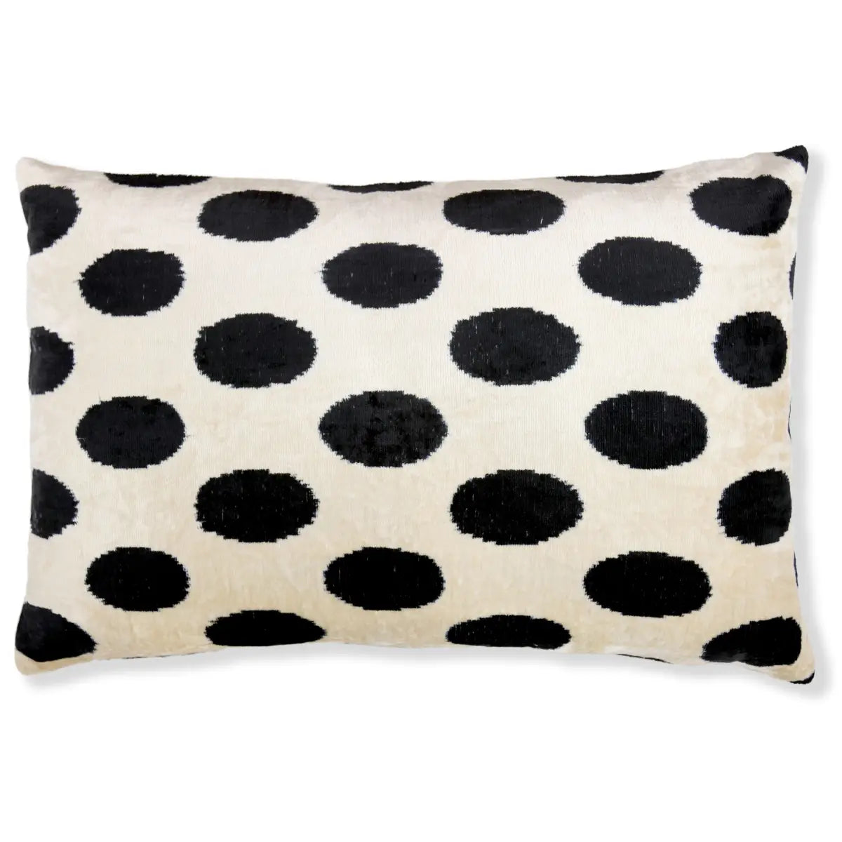 Luxury Velvet Pillow – Black & Ivory Polka Dot Lumbar 16x24 - Canvello