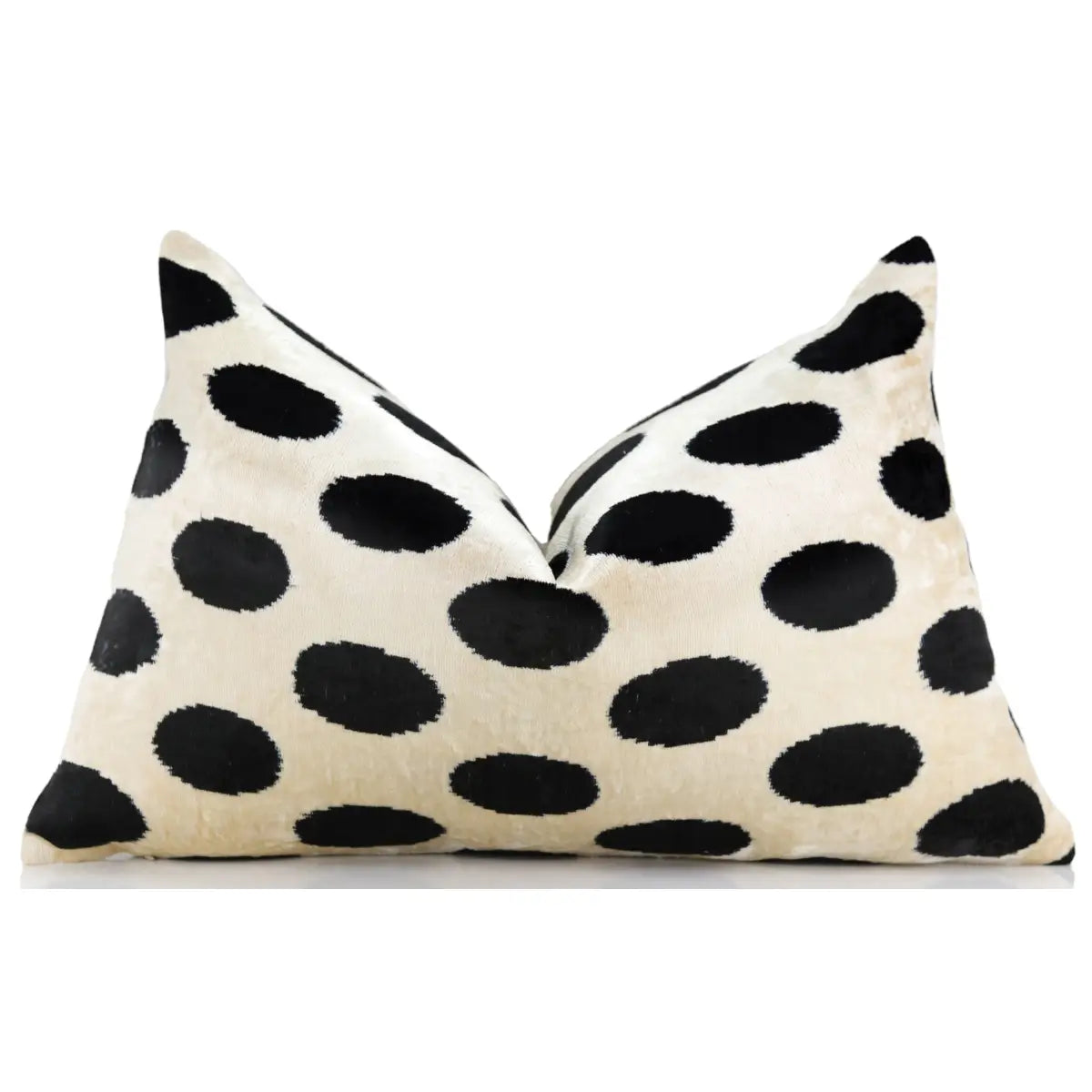 Luxury Velvet Pillow – Black & Ivory Polka Dot Lumbar 16x24 - Canvello