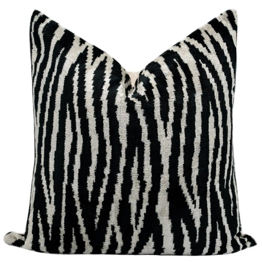 Handmade Velvet Throw Pillow with Black and White Zebra Print Design - High-Quality 20x20 Inch Decorative Accent