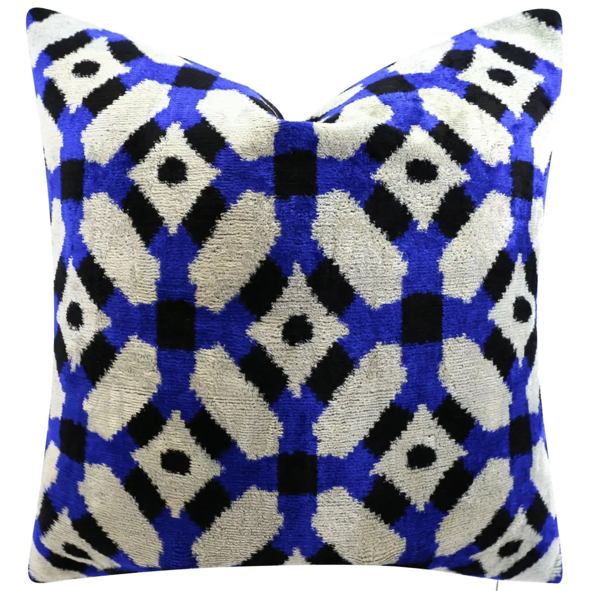 Handmade Velvet Throw Pillow with Blue and Black Geometric Design - High-Quality 20x20 Inch Decorative Accent